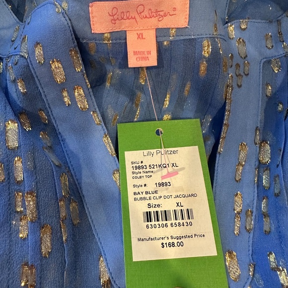 RARE Lilly Pulitzer Colby Top Bay Blue Bubble Clip Dot Jacquard Metallic XL NWT - Picture 2 of 4